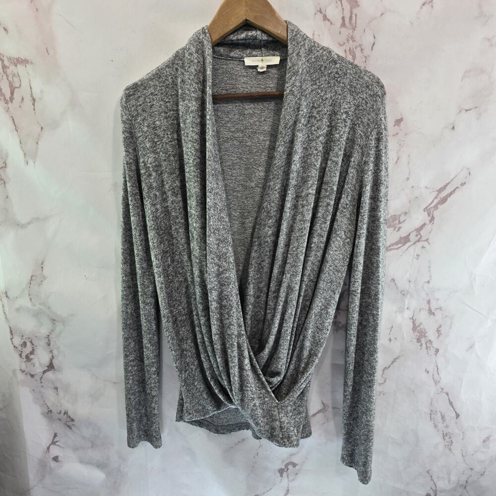 Anthropologie Shirt Womens XS Gray Slouchy V Neck Long Sleeve Plush Pure Good
